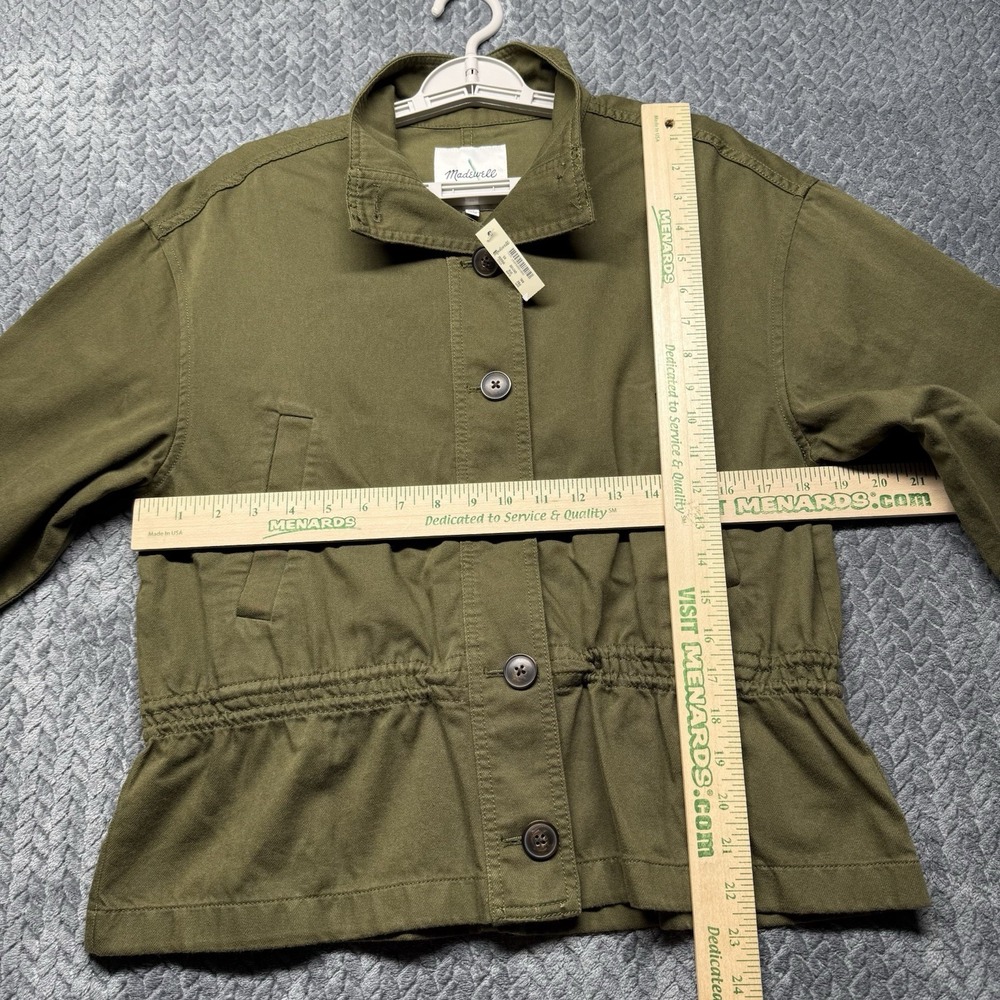 Madewell Jacket Women's XS Olive Green Utility Peplum Button Cotton Blend Light - Picture 8 of 9
